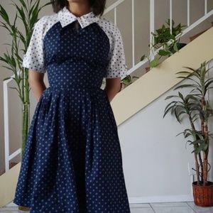 Navy blue and white collar dress
